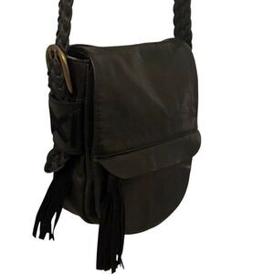 Black Crossbody Nordstrom Genuine Leather Suede Adjustable Strap Woven Tassel mu